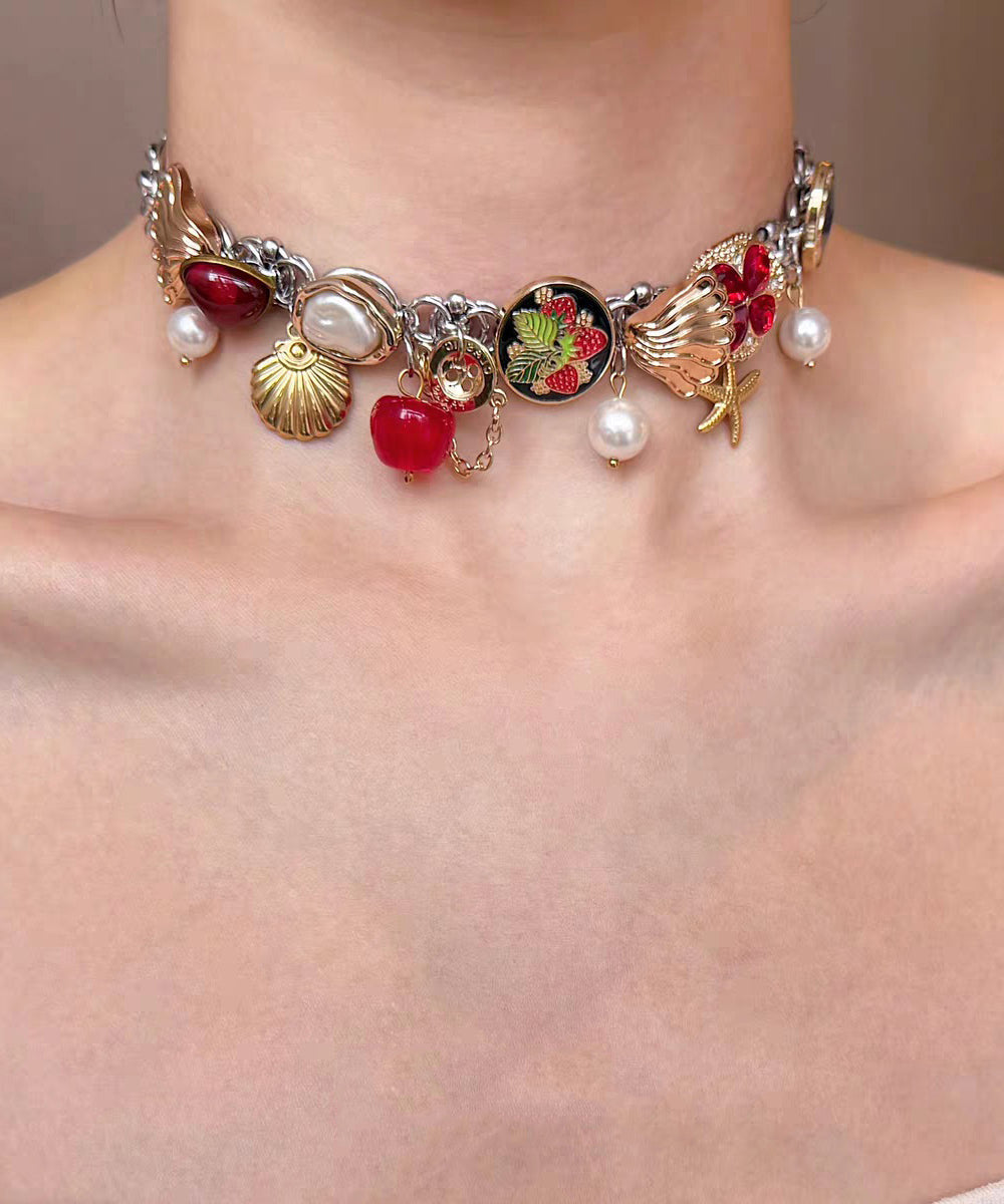 Art Multicolor Stainless Steel Shell Pearl Pendant Necklace