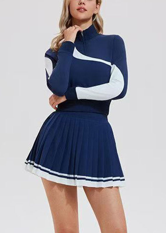 Art Navy Blue Striped Tennis Sportswear Two-Piece Set Long Sleeve