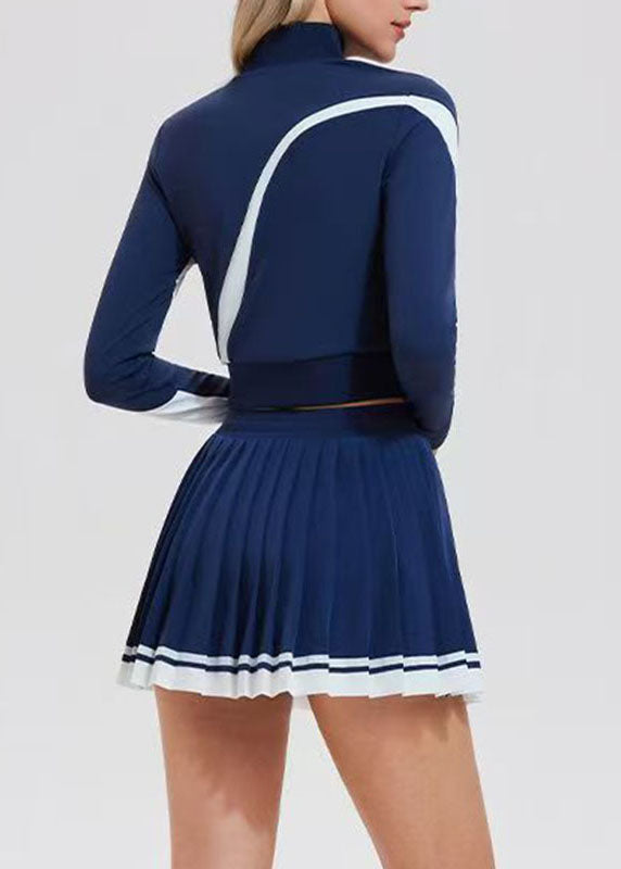 Art Navy Blue Striped Tennis Sportswear Two-Piece Set Long Sleeve