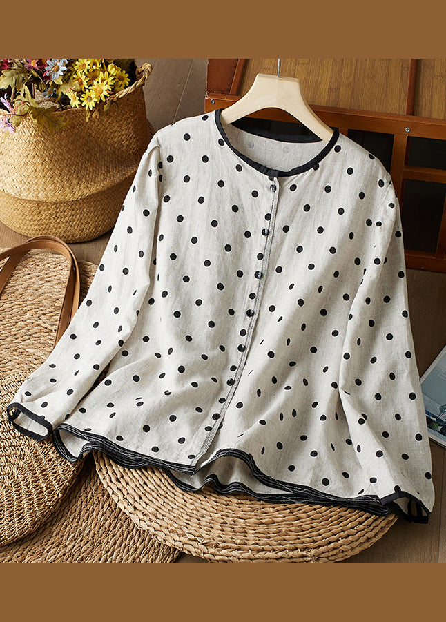 Art O Neck Dot Button Cotton Shirts Spring