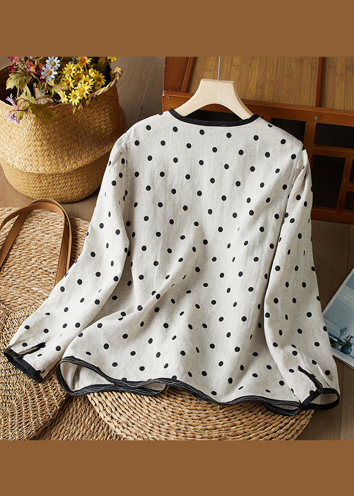 Art O Neck Dot Button Cotton Shirts Spring