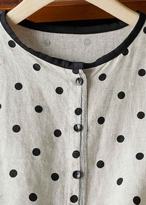 Art O Neck Dot Button Cotton Shirts Spring