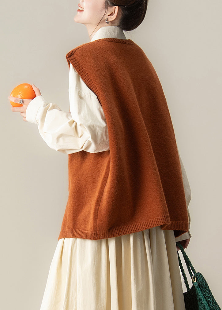 Art Orange Asymmetrical Print Knit Tops Winter