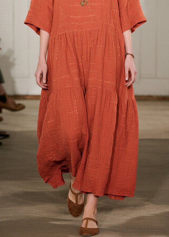 Art Orange Oversized Cotton Long Dresses Bracelet Sleeve