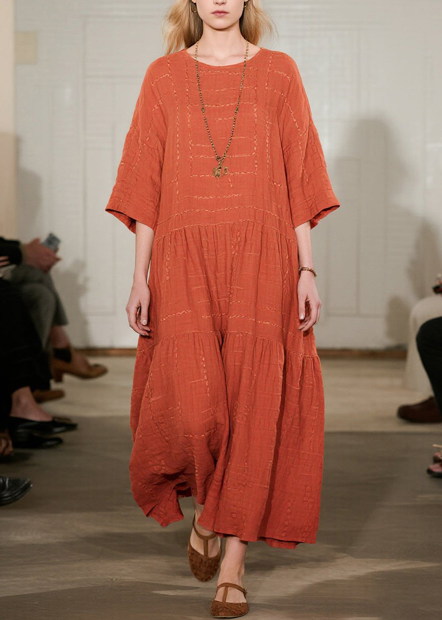 Art Orange Oversized Cotton Long Dresses Bracelet Sleeve