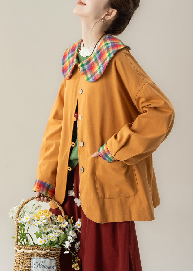 Art Orange Peter Pan Collar Patchwork Cotton Coat Spring