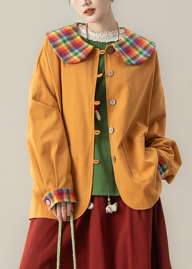 Art Orange Peter Pan Collar Patchwork Cotton Coat Spring