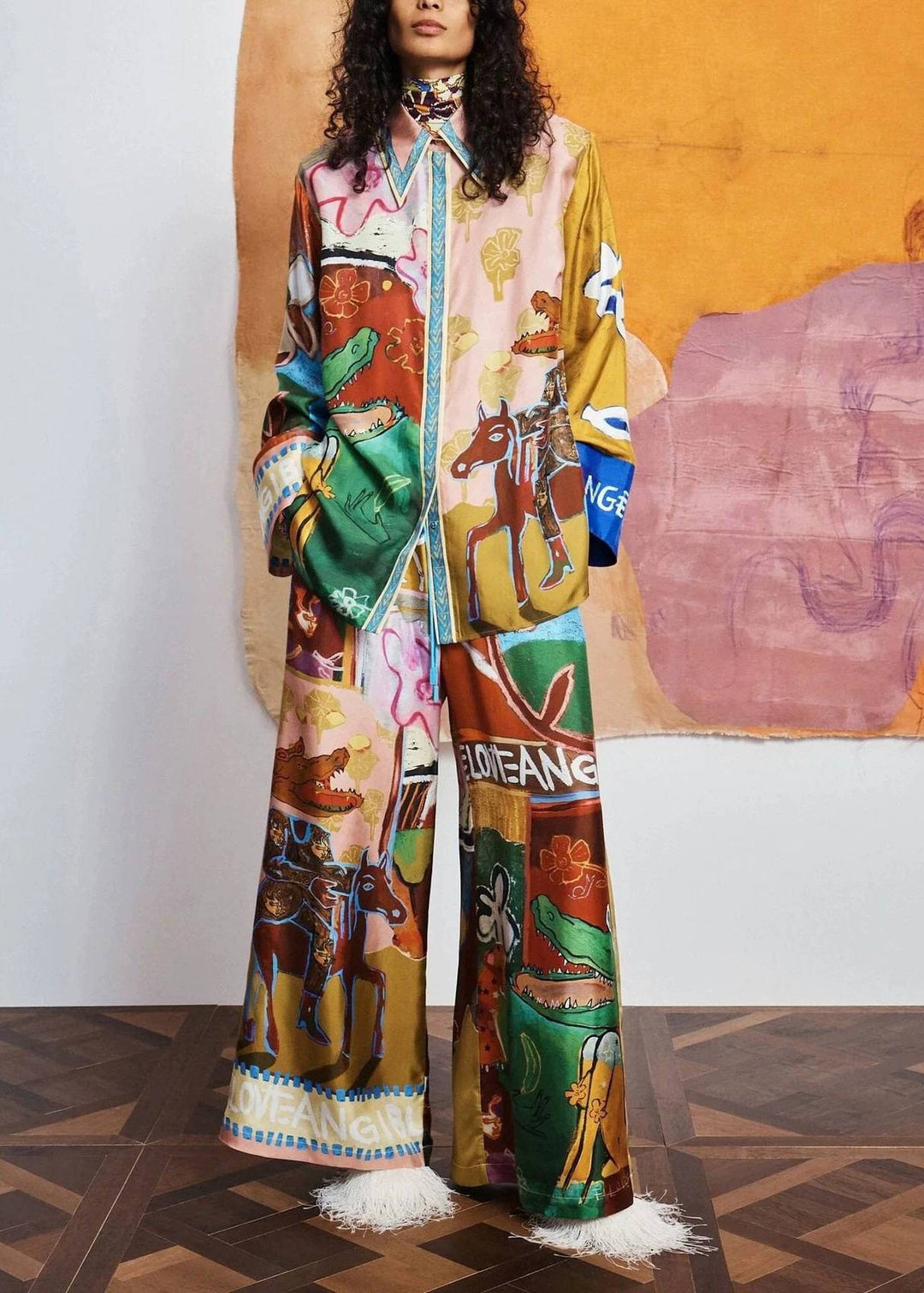 Art Oversized Print Cotton Two Piece Set Outfits Fall