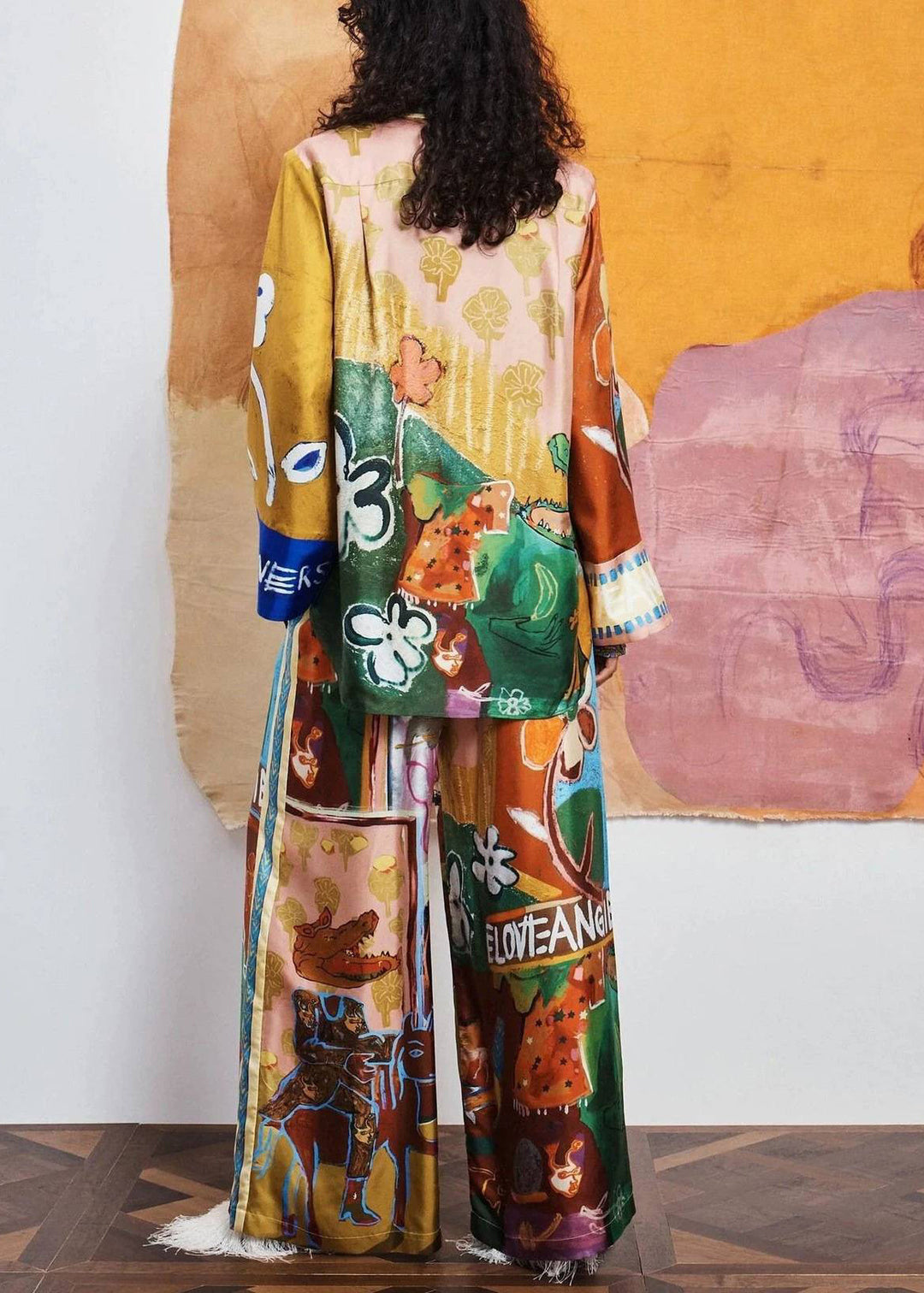Art Oversized Print Cotton Two Piece Set Outfits Fall