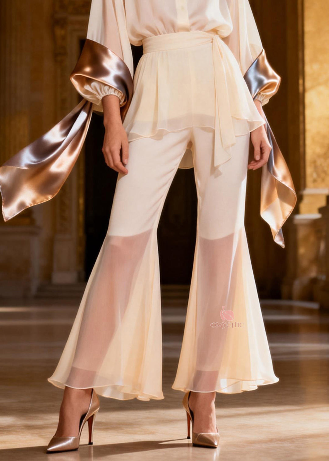 Art Peter Pan Collar Patchwork Silk 2 Piece Outfit Spring