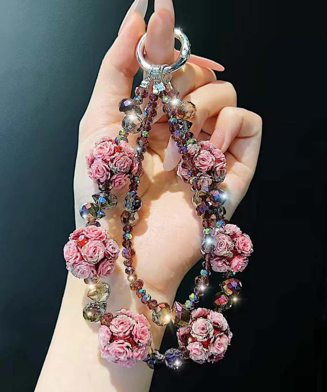 Art Pink Alloy Floral Crystal Beading Phone Chains
