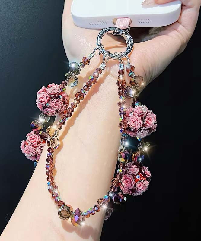 Art Pink Alloy Floral Crystal Beading Phone Chains