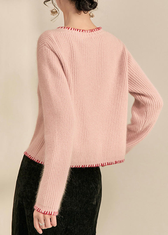 Art Pink Patchwork Floral Button Cotton Knit Cardigan Fall