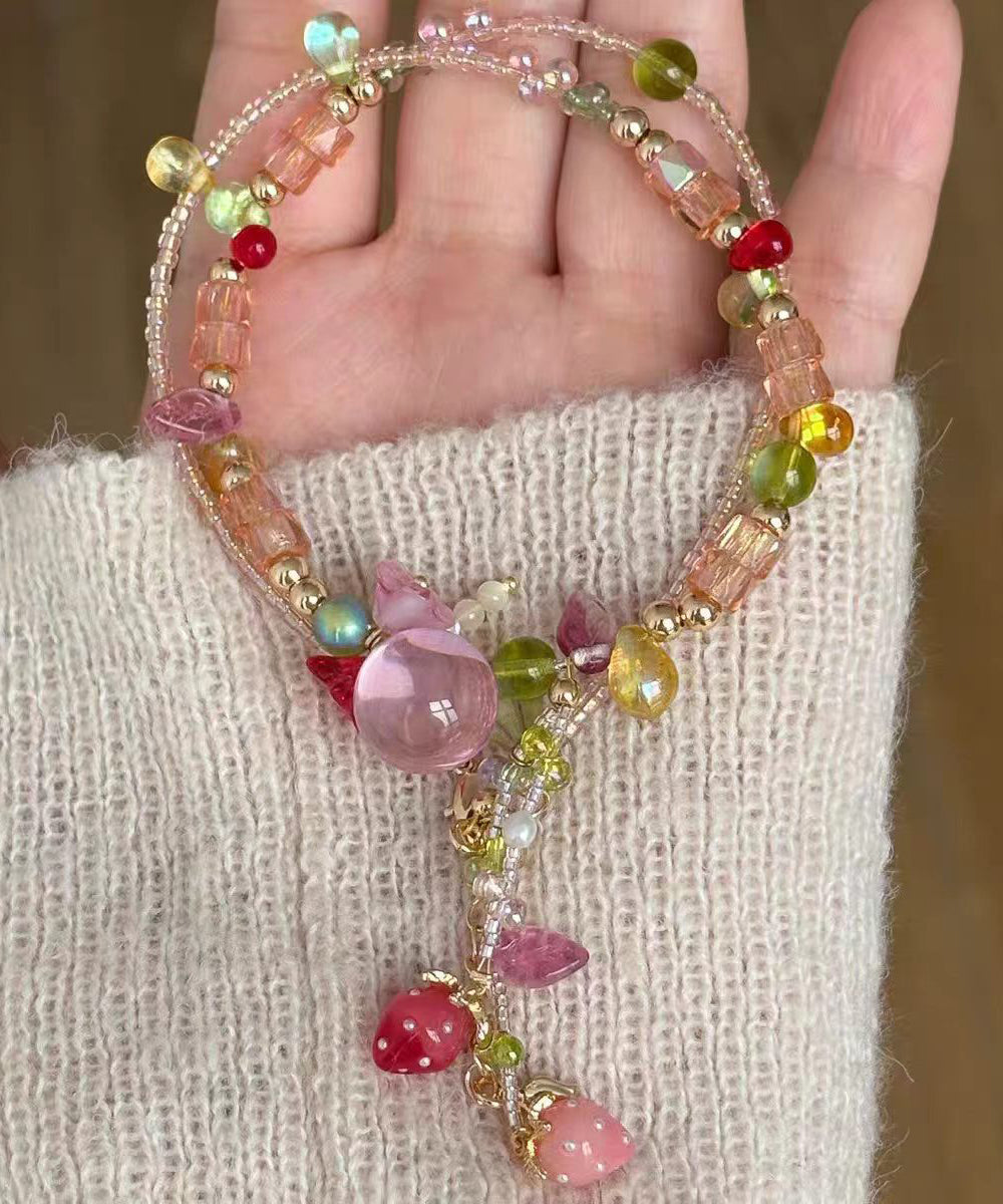Art Pink Resin Alloy Beading Pendant Necklace
