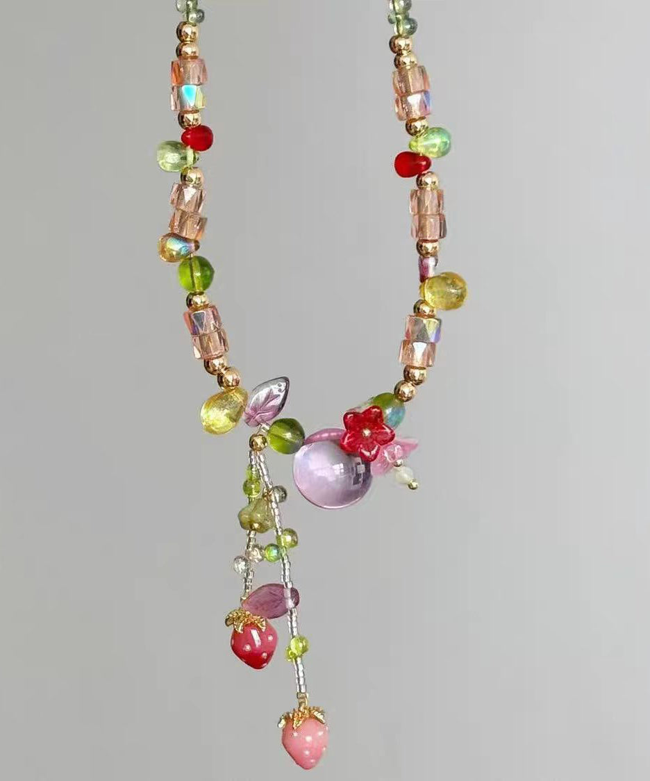 Art Pink Resin Alloy Beading Pendant Necklace