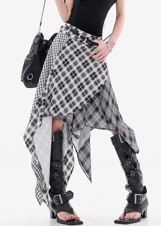 Art Plaid Asymmetrical High Waist Cotton Skirts Summer