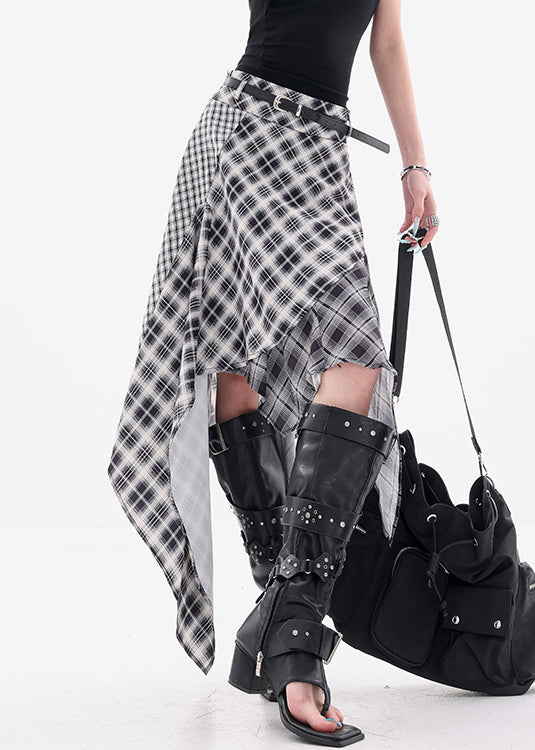 Art Plaid Asymmetrical High Waist Cotton Skirts Summer