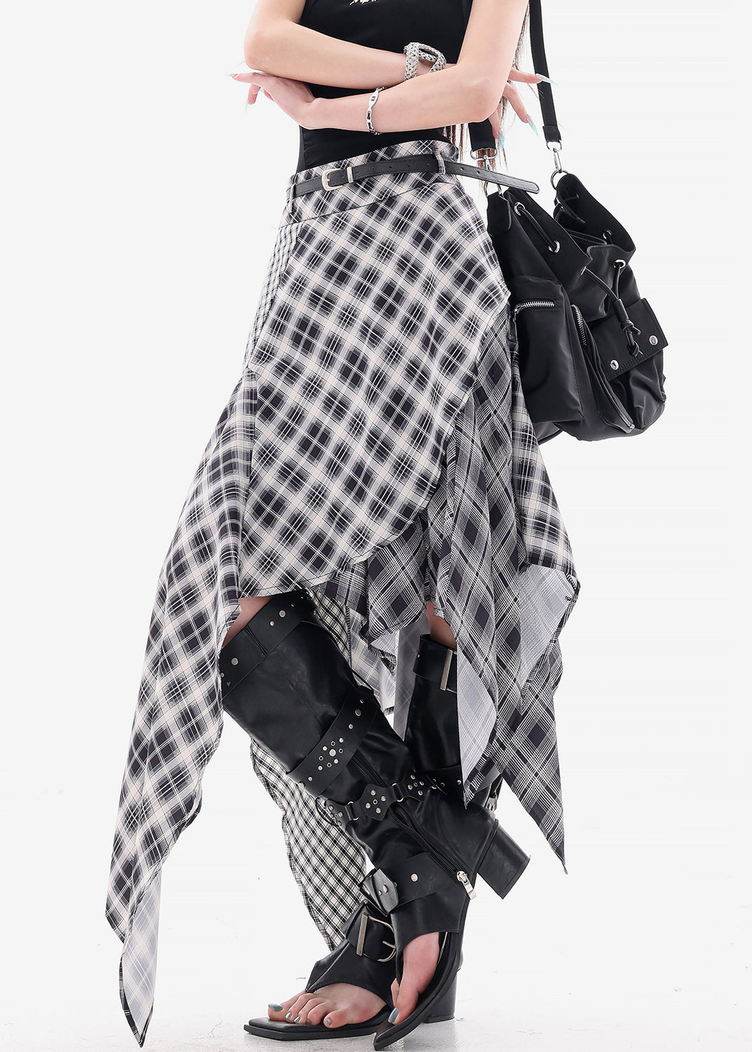 Art Plaid Asymmetrical High Waist Cotton Skirts Summer