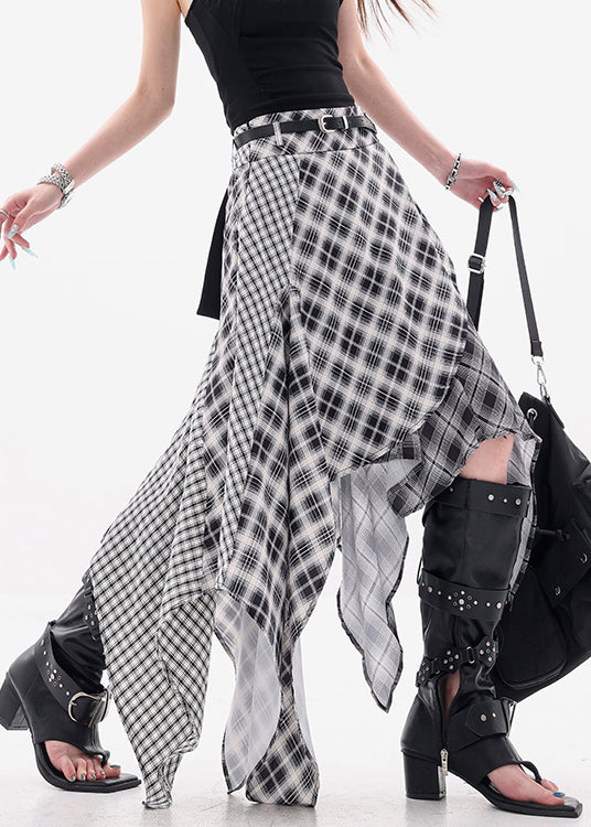 Art Plaid Asymmetrical High Waist Cotton Skirts Summer
