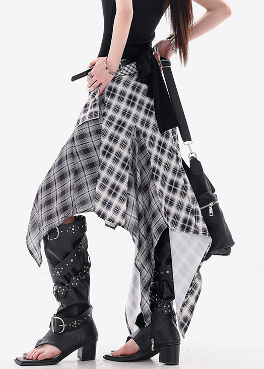 Art Plaid Asymmetrical High Waist Cotton Skirts Summer