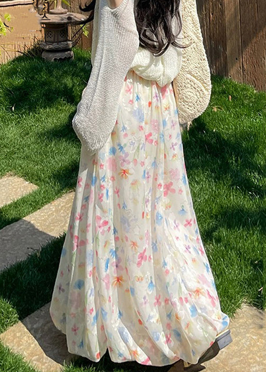 Art Print Lace Up Elastic Waist Chiffon Skirts Summer
