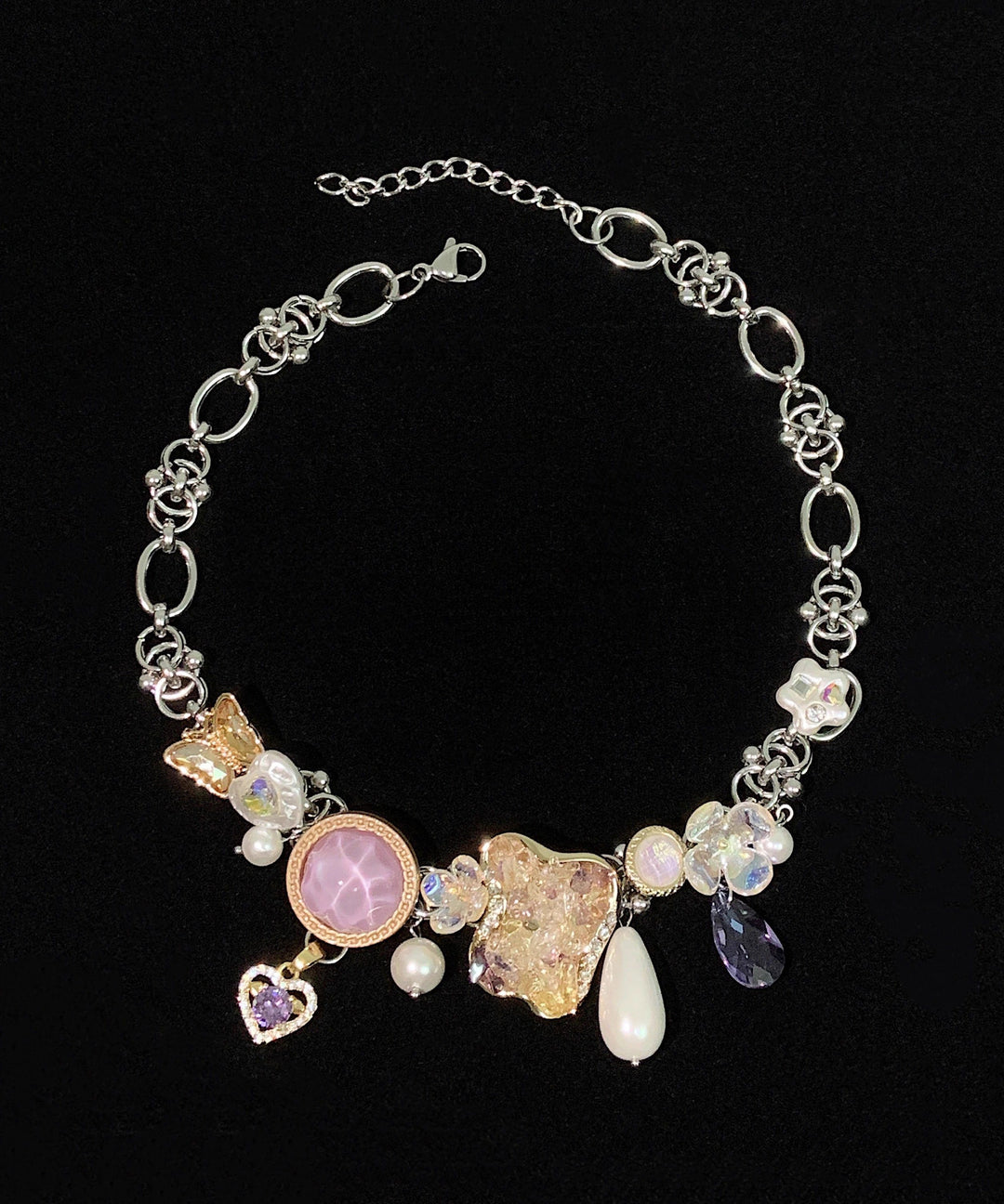 Art Purple Crystal Water Droplet Adjustable Titanium Steel Choker