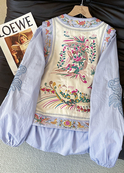 Art Purple Embroidered Chinese Button Knit Two Pieces Set Fall