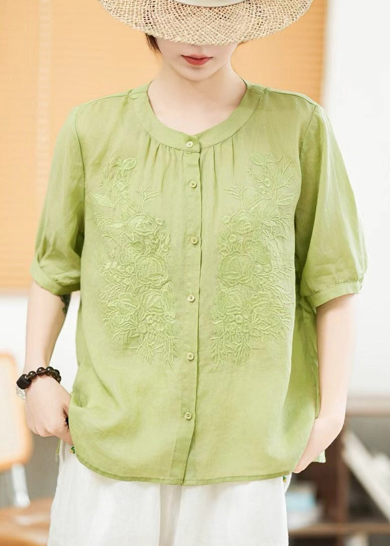Art Purple Embroidered Linen Shirt Tops Summer