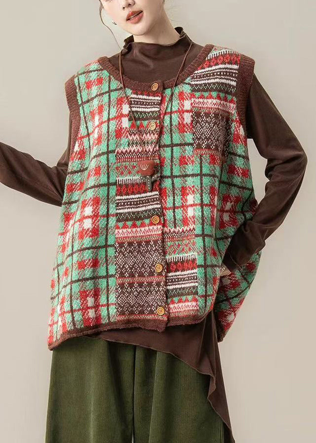 Art Purple Oversized Print Knit Vests Winter