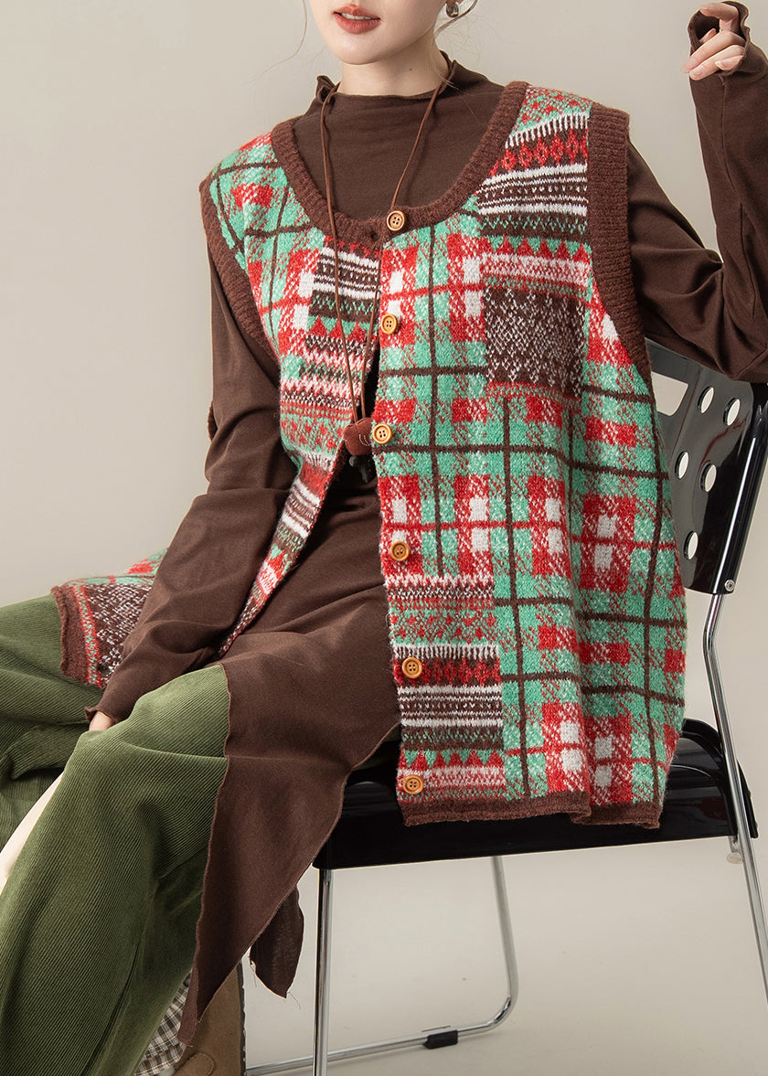 Art Purple Oversized Print Knit Vests Winter