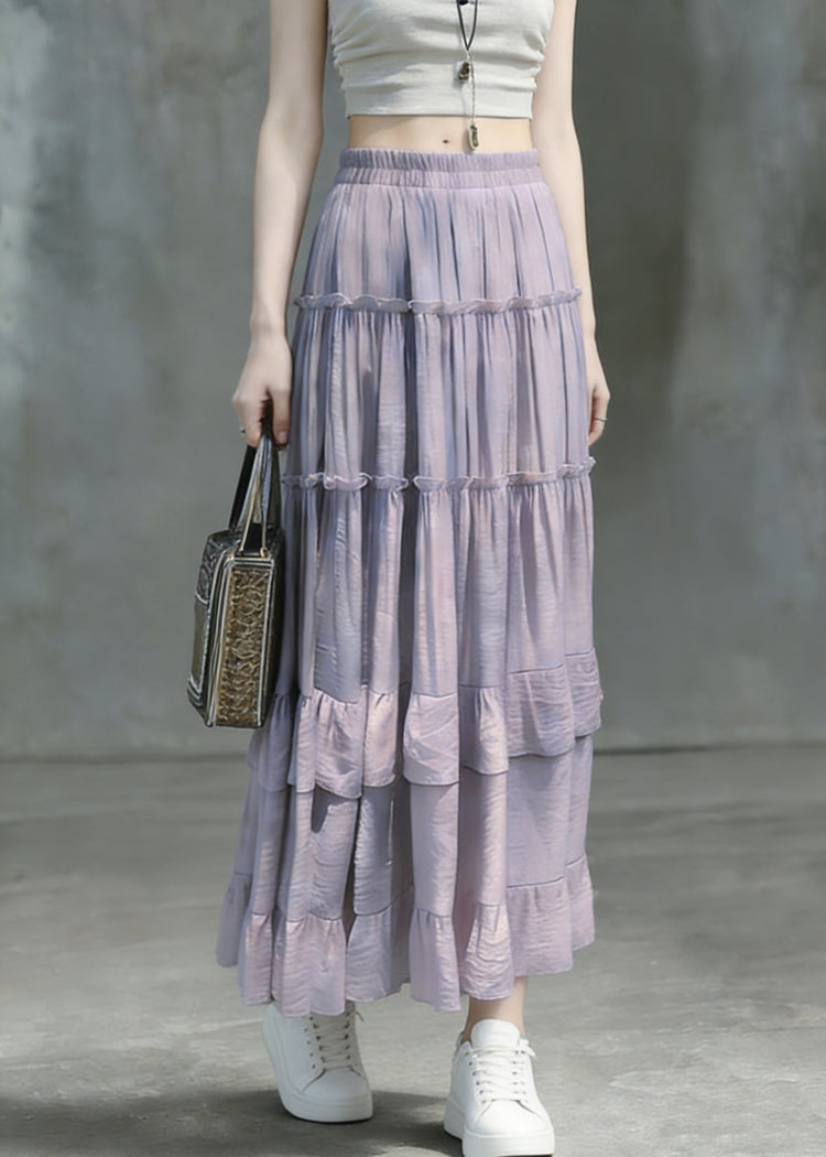 Art Purple Ruffled Patchwork Solid Maxi Skirts - Omychic