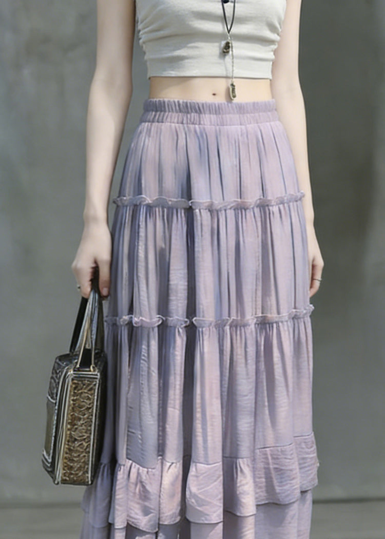 Art Purple Ruffled Patchwork Solid Maxi Skirts - Omychic