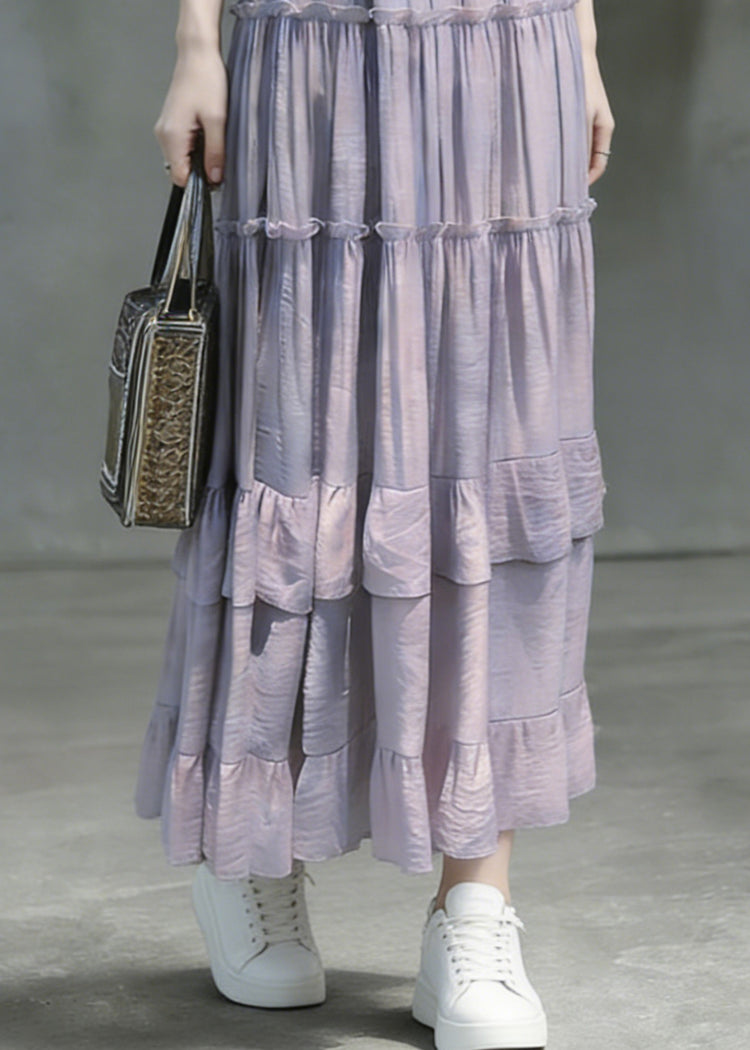 Art Purple Ruffled Patchwork Solid Maxi Skirts - Omychic