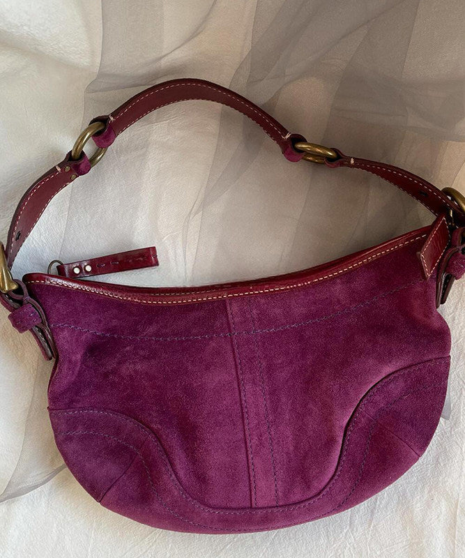 Art Purple Solid Durable Patchwork Fine Suede Saddle Bag