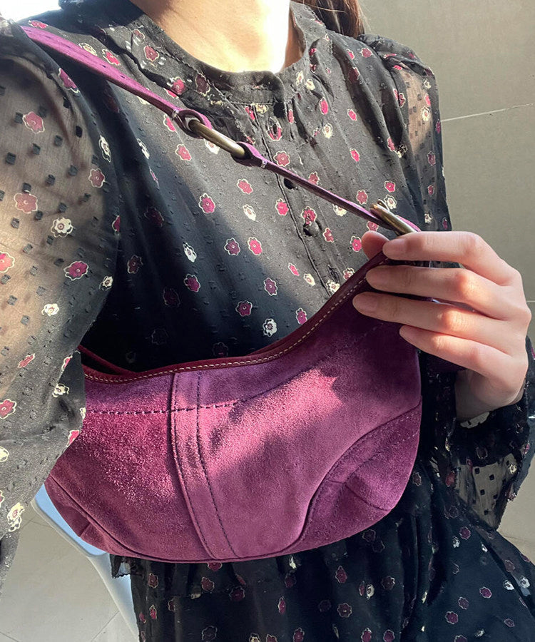 Art Purple Solid Durable Patchwork Fine Suede Saddle Bag