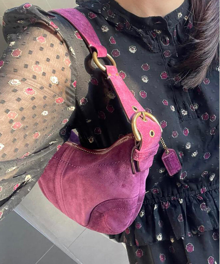 Art Purple Solid Durable Patchwork Fine Suede Saddle Bag