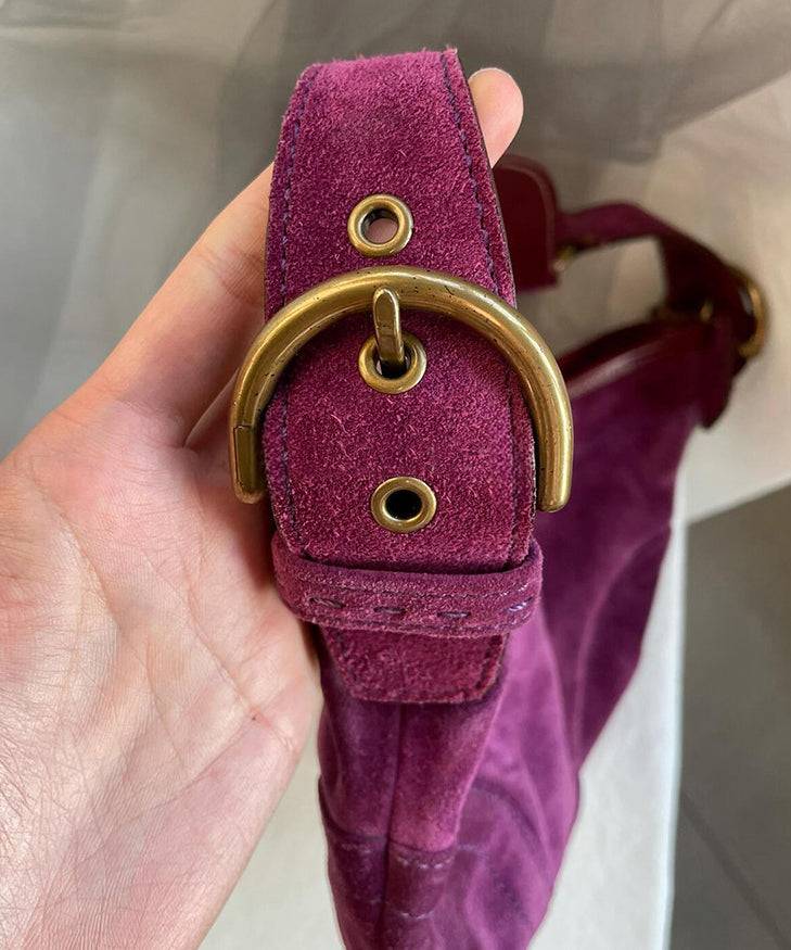 Art Purple Solid Durable Patchwork Fine Suede Saddle Bag