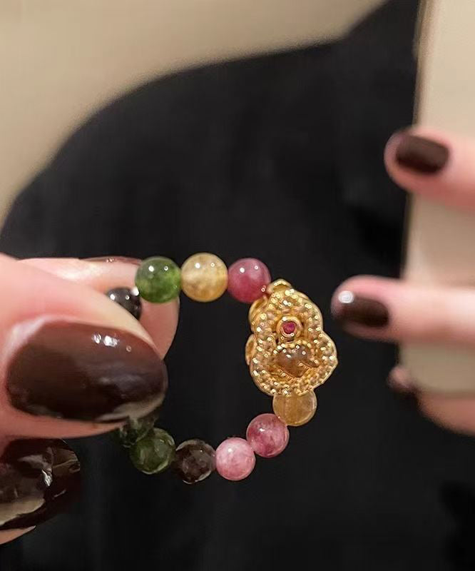 Art Rainbow Sterling Silver Overgild Calabash Beading Rings