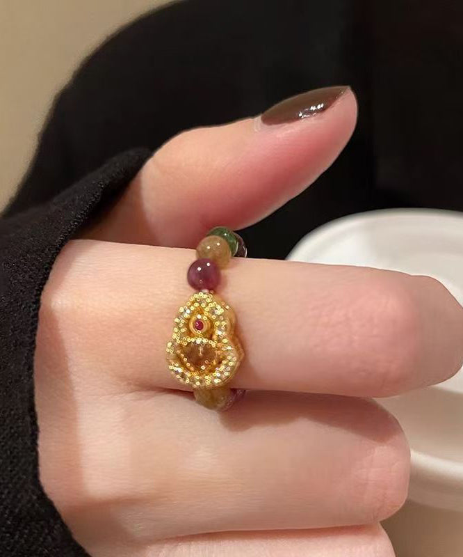 Art Rainbow Sterling Silver Overgild Calabash Beading Rings