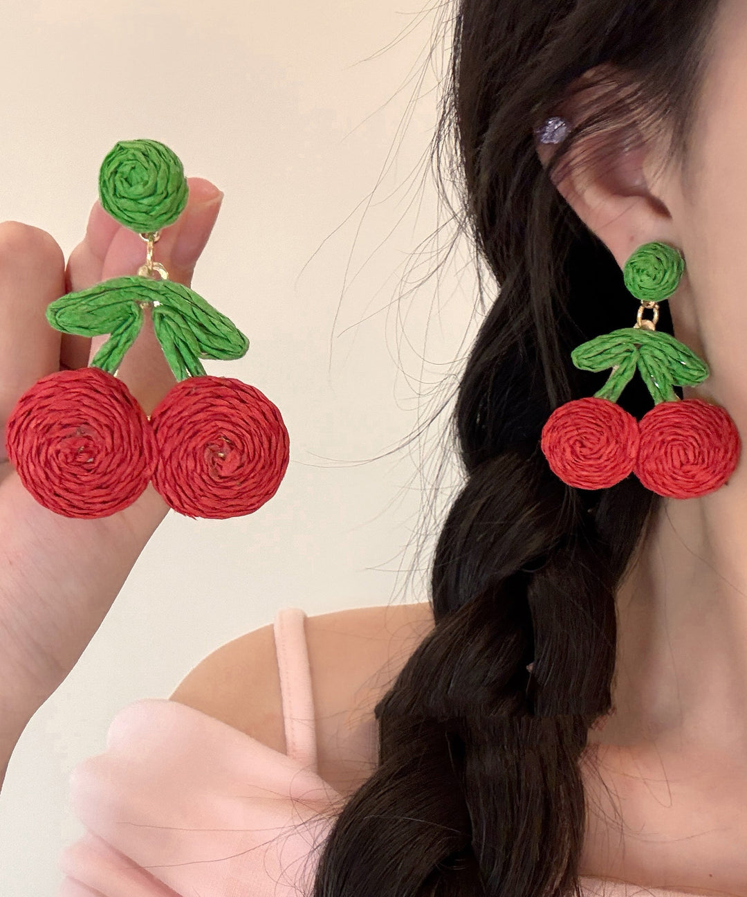 Art Red Alloy Strawberry Weaving Drop Earring