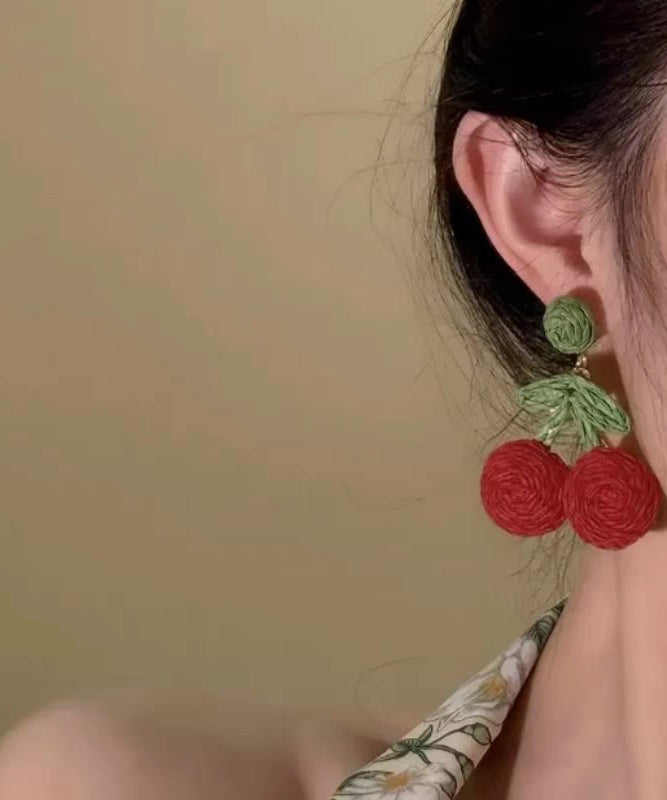 Art Red Alloy Strawberry Weaving Drop Earring