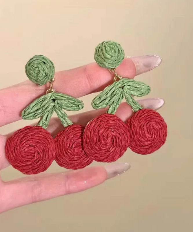 Art Red Alloy Strawberry Weaving Drop Earring