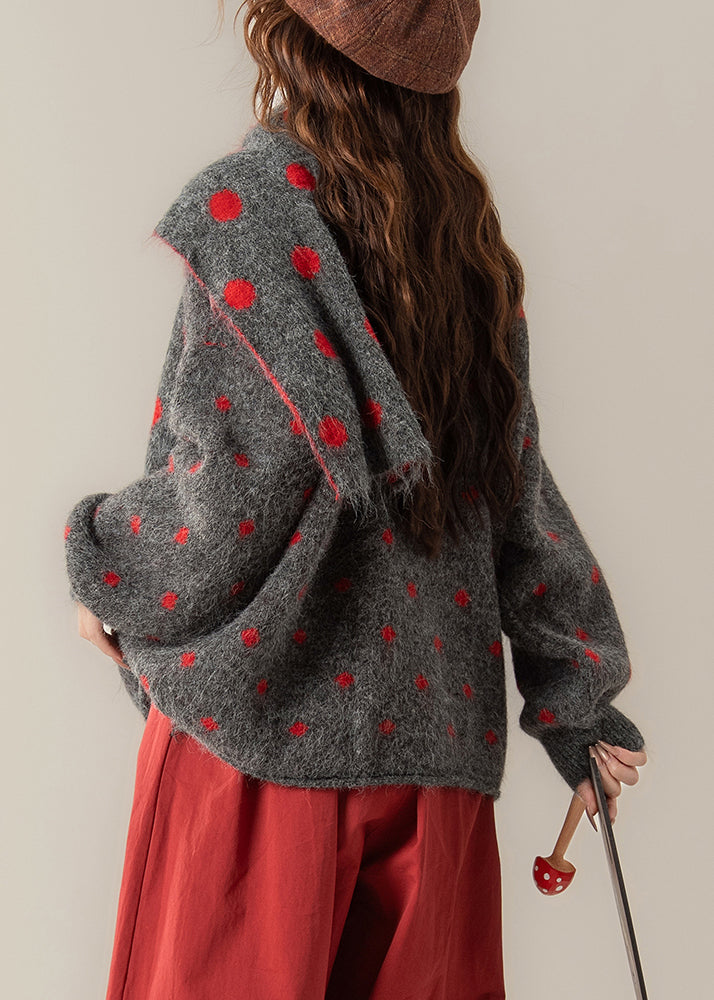 Art Red Button Dot Knit Coats Winter