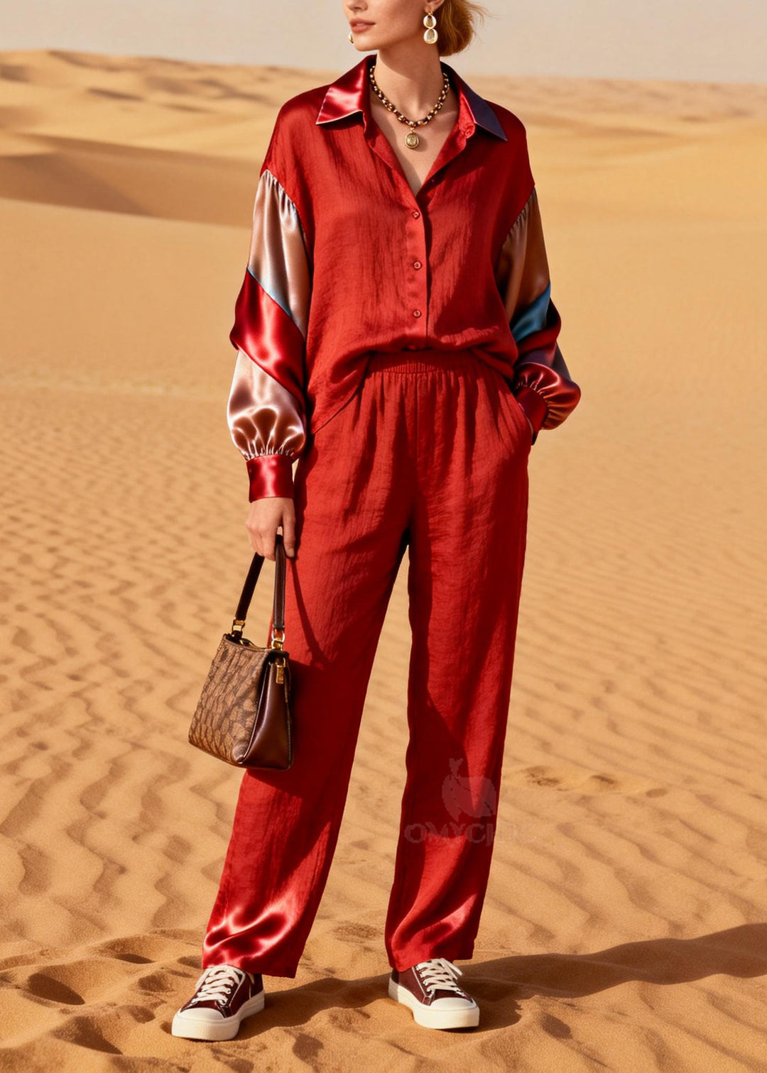 Art Red Peter Pan Collar Patchwork Cotton Two Pieces Set Spring