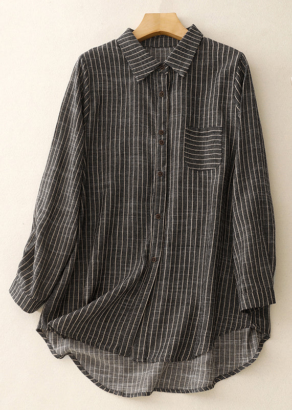 Art Red Peter Pan Collar Striped Cotton Blouses Spring
