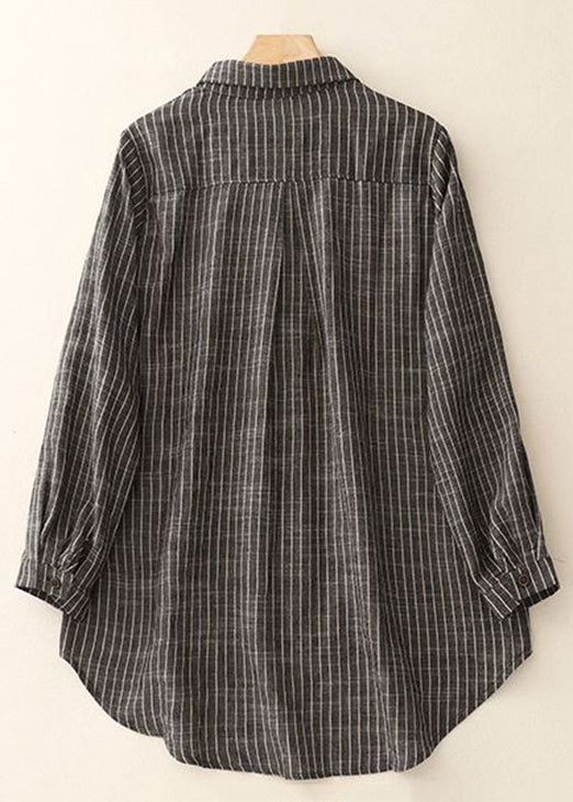 Art Red Peter Pan Collar Striped Cotton Blouses Spring