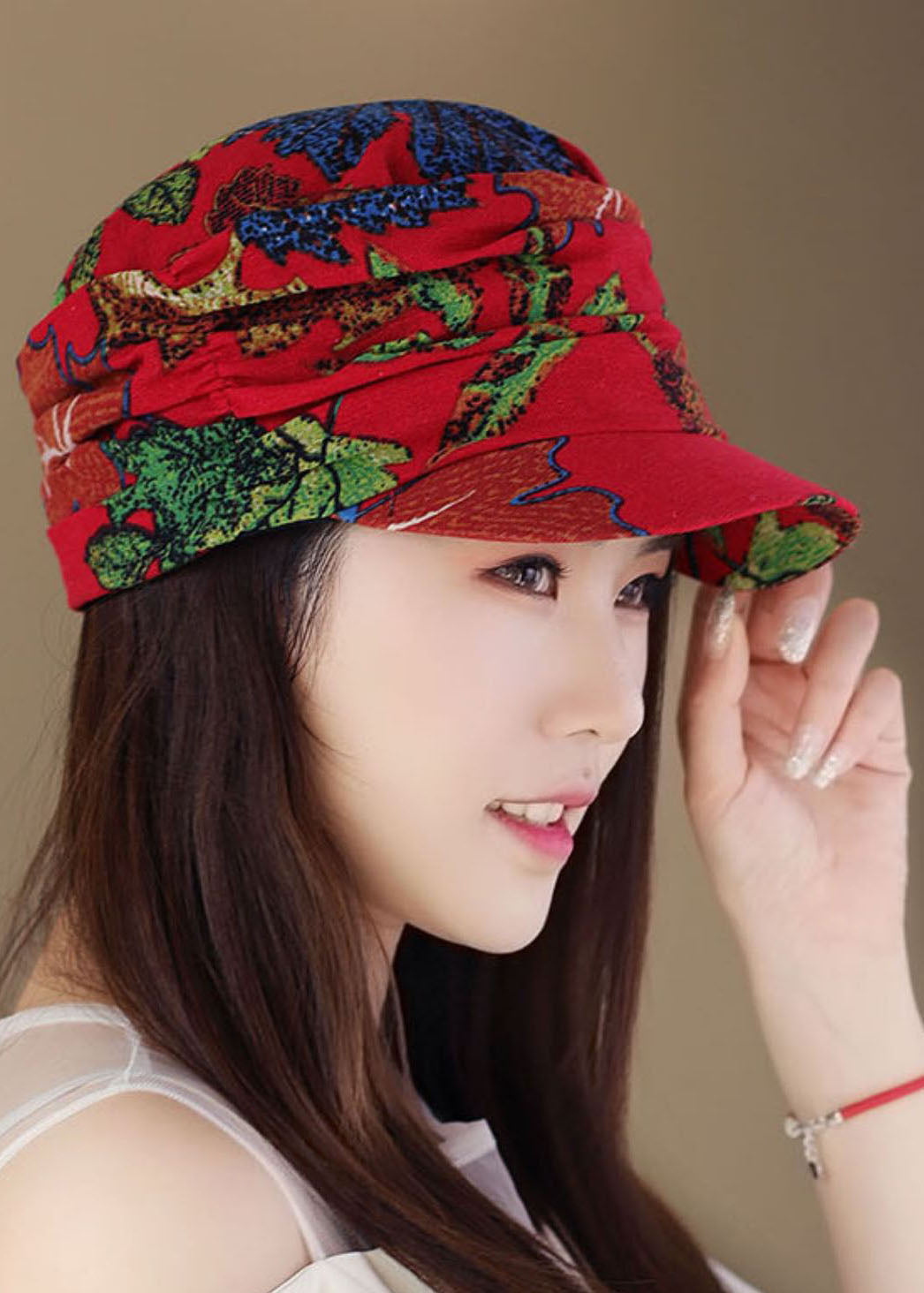 Art Red Print Wrinkled Patchwork Beret Hat