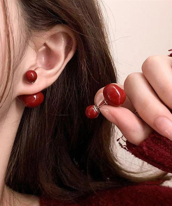 Art Red Sterling Silver Love Twoin One Stud Earrings
