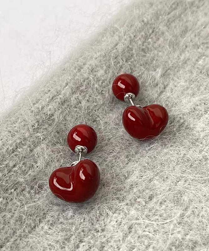 Art Red Sterling Silver Love Twoin One Stud Earrings
