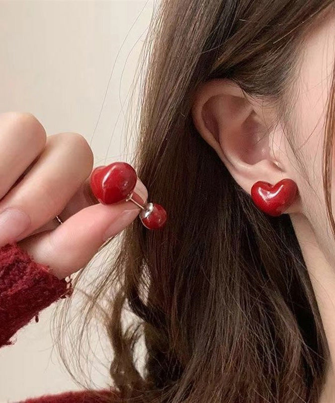 Art Red Sterling Silver Love Twoin One Stud Earrings